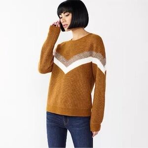Nine West Tan Chevron Crew Neck Sweater Sz XS
